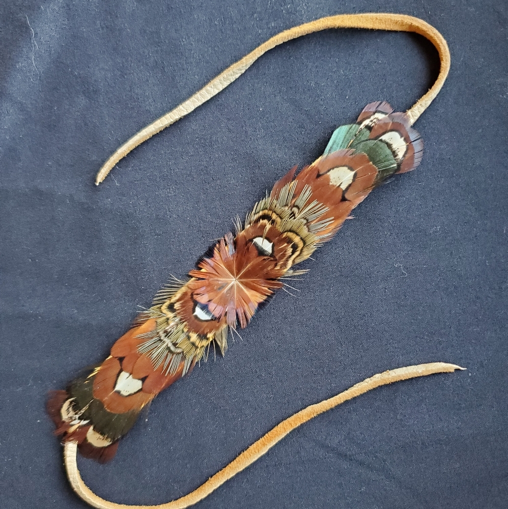 Shinnecock indian feather suede choker necklace